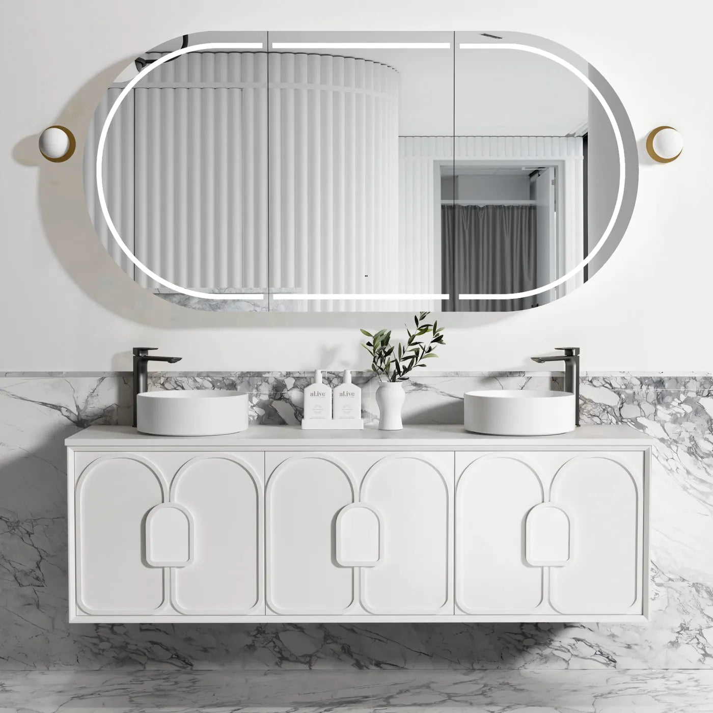 Laguna Matte White Stone Top Double Basin Vanity 1800mm - Otti | Tile Supplier Sydney