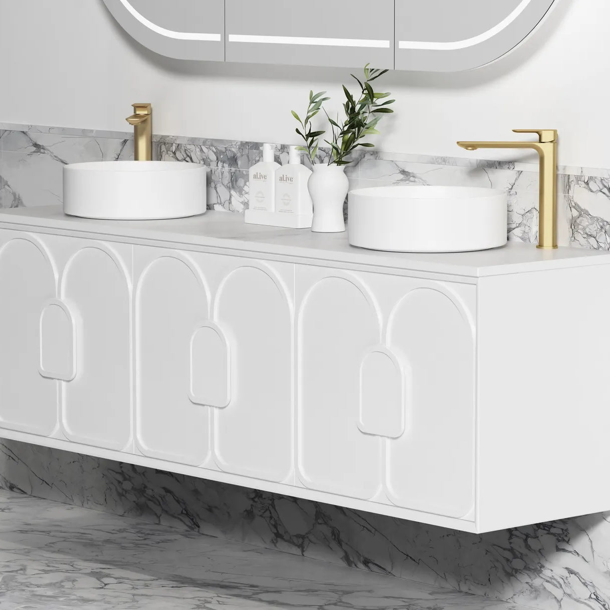 Laguna Matte White Stone Top Double Basin Vanity - Otti | Tile Supplier Sydney