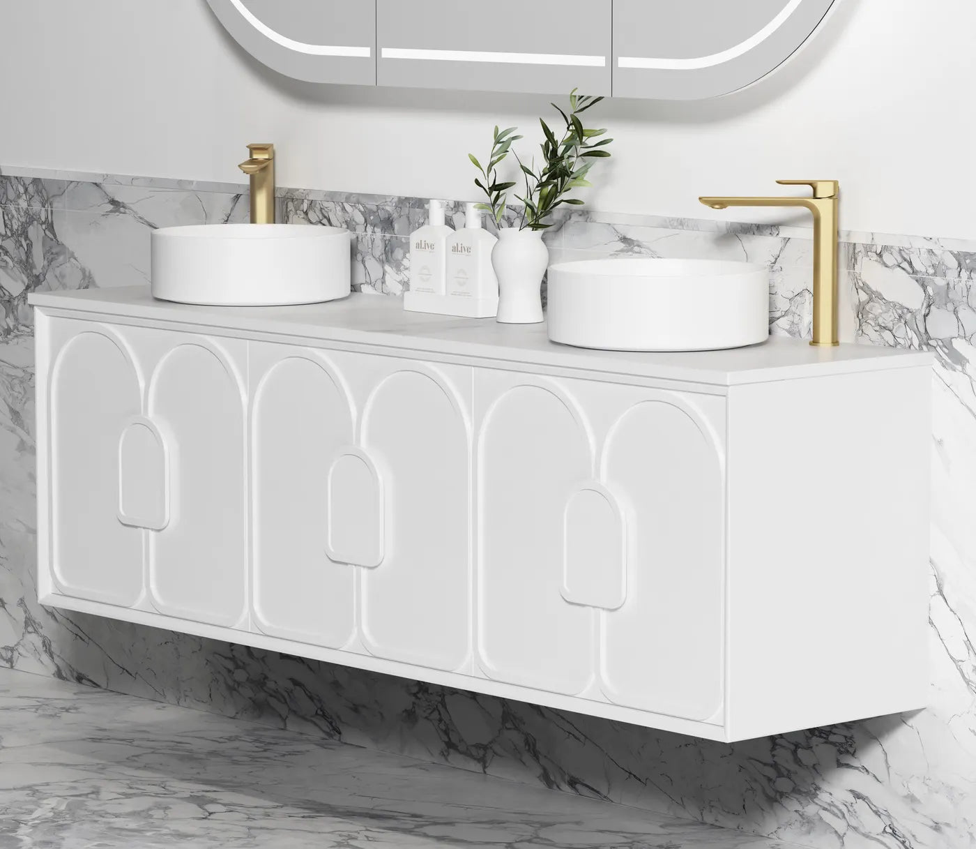 Laguna Matte White Stone Top Double Basin Vanity - Otti | Tile Supplier Sydney