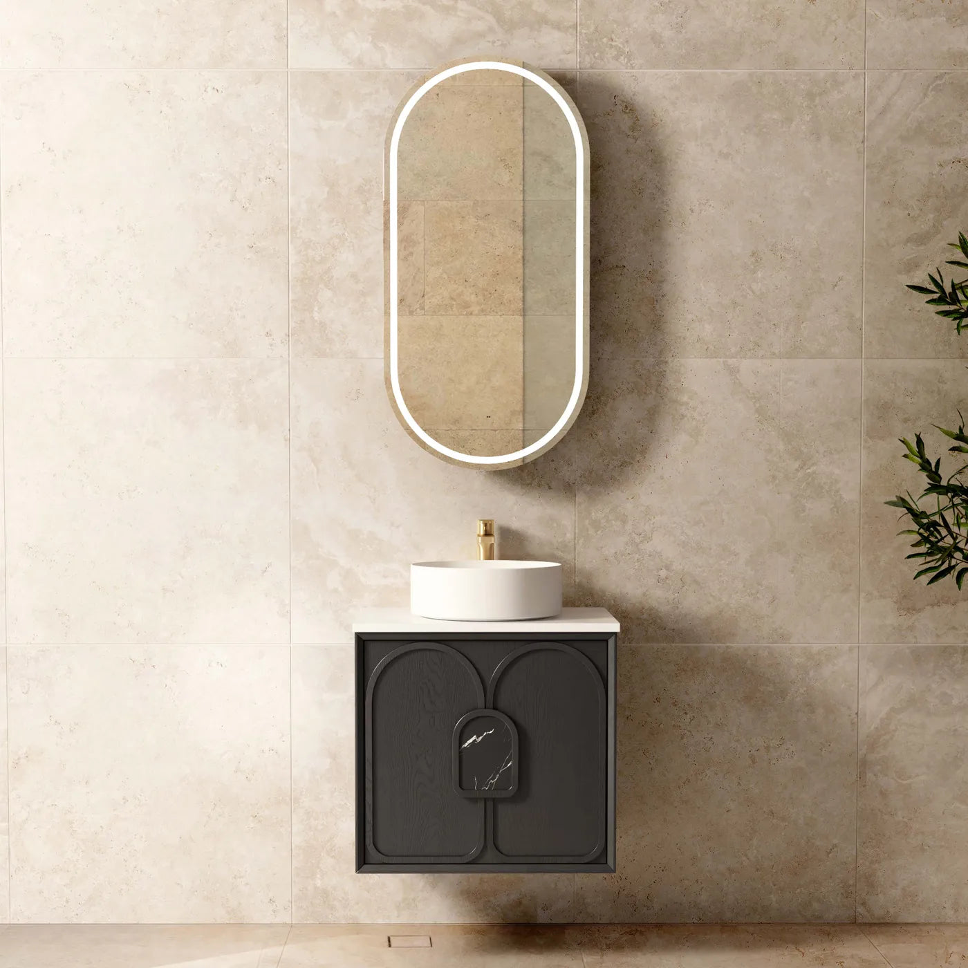 Laguna American Black Oak Stone Top Single Basin Vanity 600mm - Otti | Tile Supplier Sydney