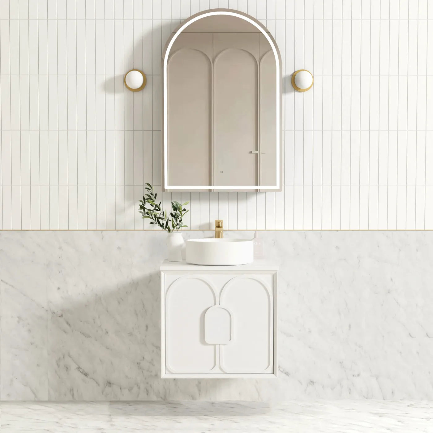 Laguna Matte White Stone Top Single Basin Vanity 600mm - Otti | Tile Supplier Sydney