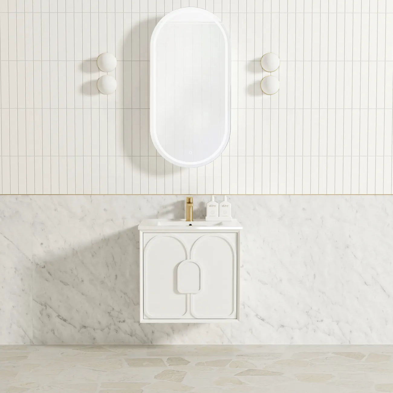 Laguna Matte White Ceramic Top Single Basin Vanity 600mm - Otti | Tile Supplier Sydney