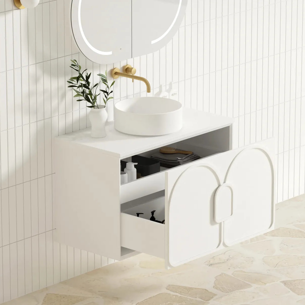 Laguna Matte White Stone Top Single Basin Vanity - Otti | Tile Supplier Sydney