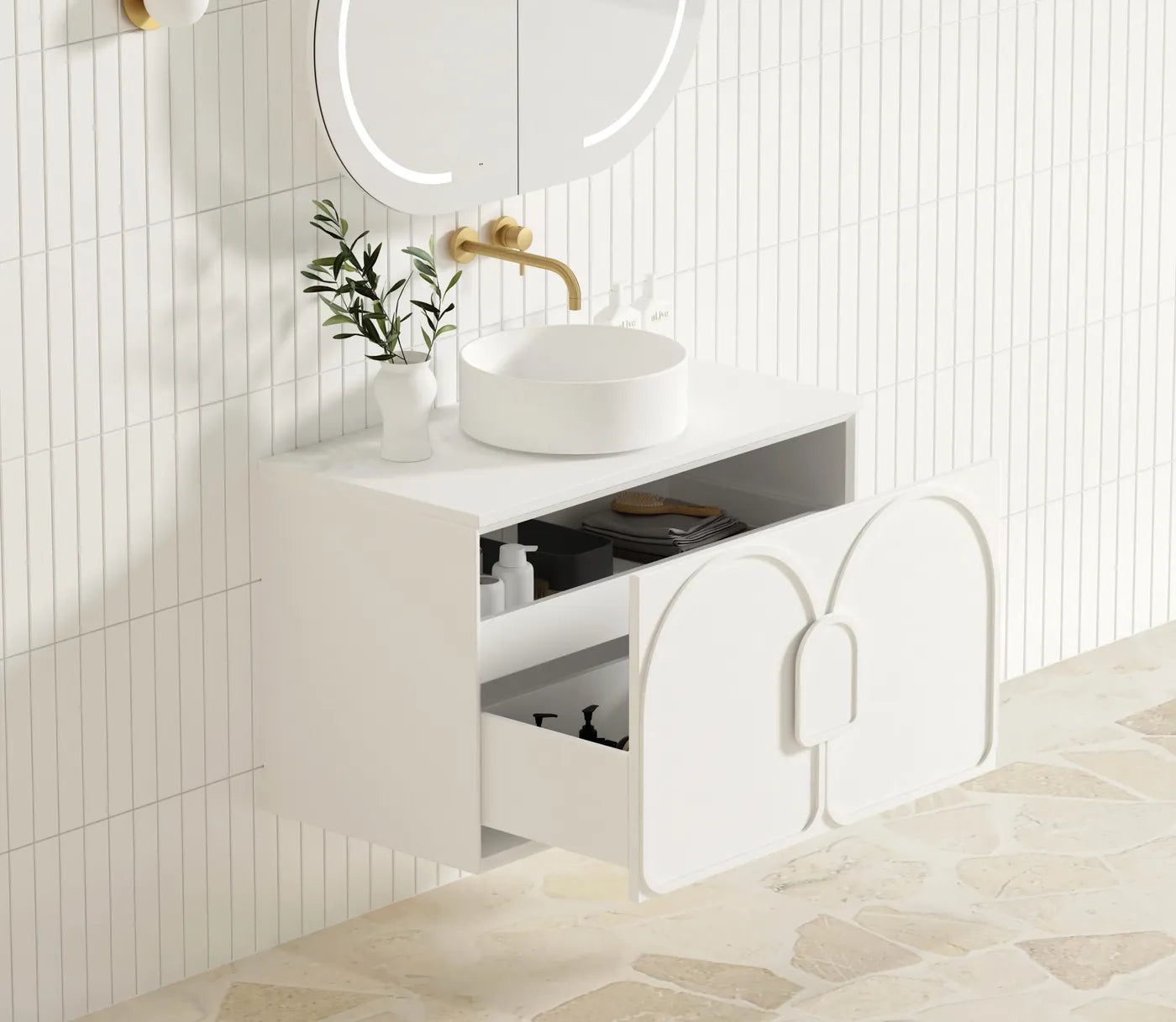 Laguna Matte White Stone Top Single Basin Vanity - Otti | Tile Supplier Sydney