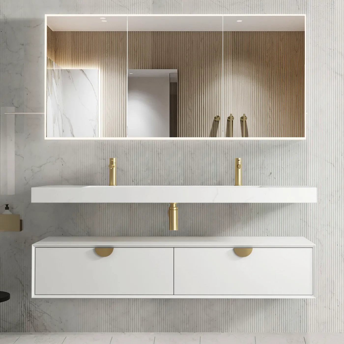 Moonlight Double Basin Vanity with Cabinet 1500mm - Otti | Tile Supplier Sydney