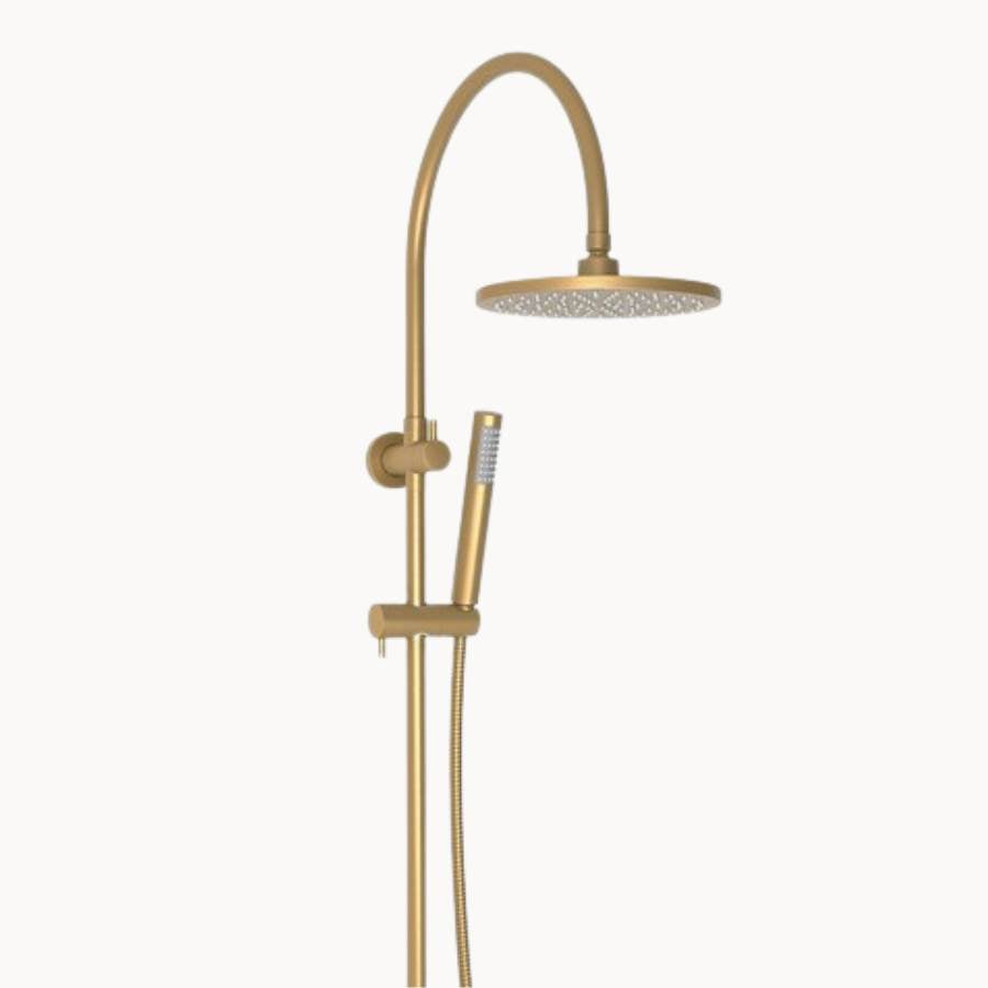 Soul Slimline Gooseneck Shower Set Brushed Brass - ADP | Tile Supplier Sydney