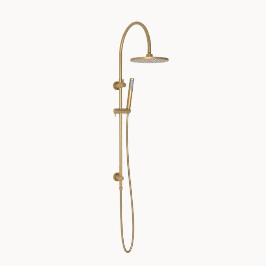 Soul Slimline Gooseneck Shower Set Brushed Brass - ADP | Tile Supplier Sydney