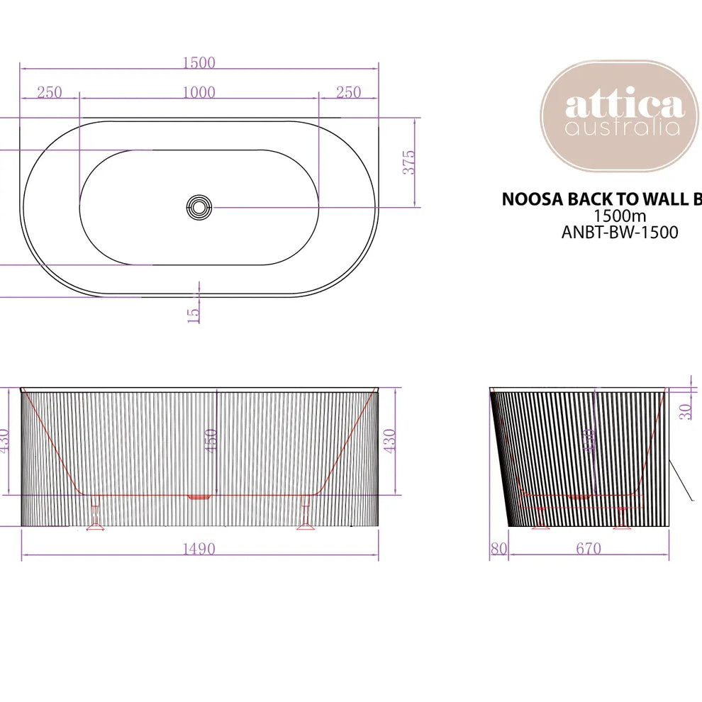 Noosa BTW Multifit Bath - 1500mm Gloss White - Otti | Tile Supplier Sydney