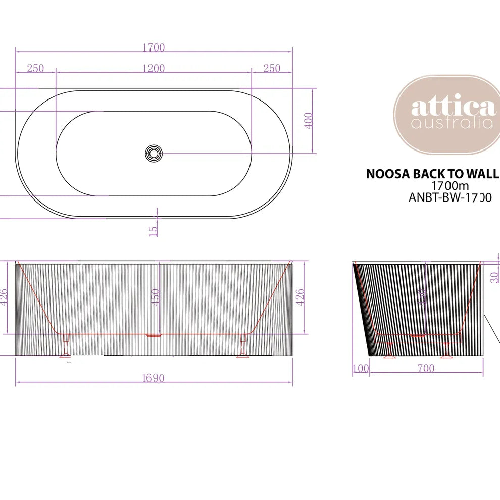 Noosa BTW Multifit Bath - 1700mm Gloss White - Otti | Tile Supplier Sydney