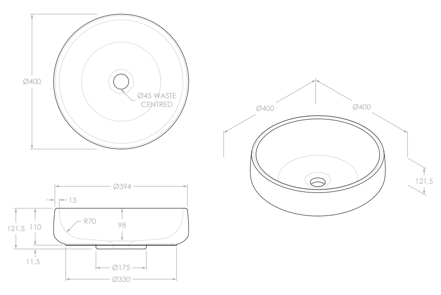 Jean Above Counter Concrete Basin | Charcoal - ADP | Tile Supplier Sydney