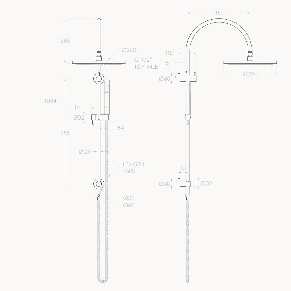 Soul Slimline Gooseneck Shower Set Brushed Copper - ADP | Tile Supplier Sydney