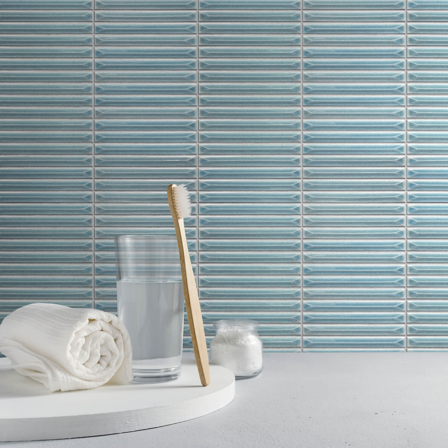 Ukibori Glazed Mosaic Tile 15x145mm Glass Blue - Tilewave | Tile Supplier Sydney