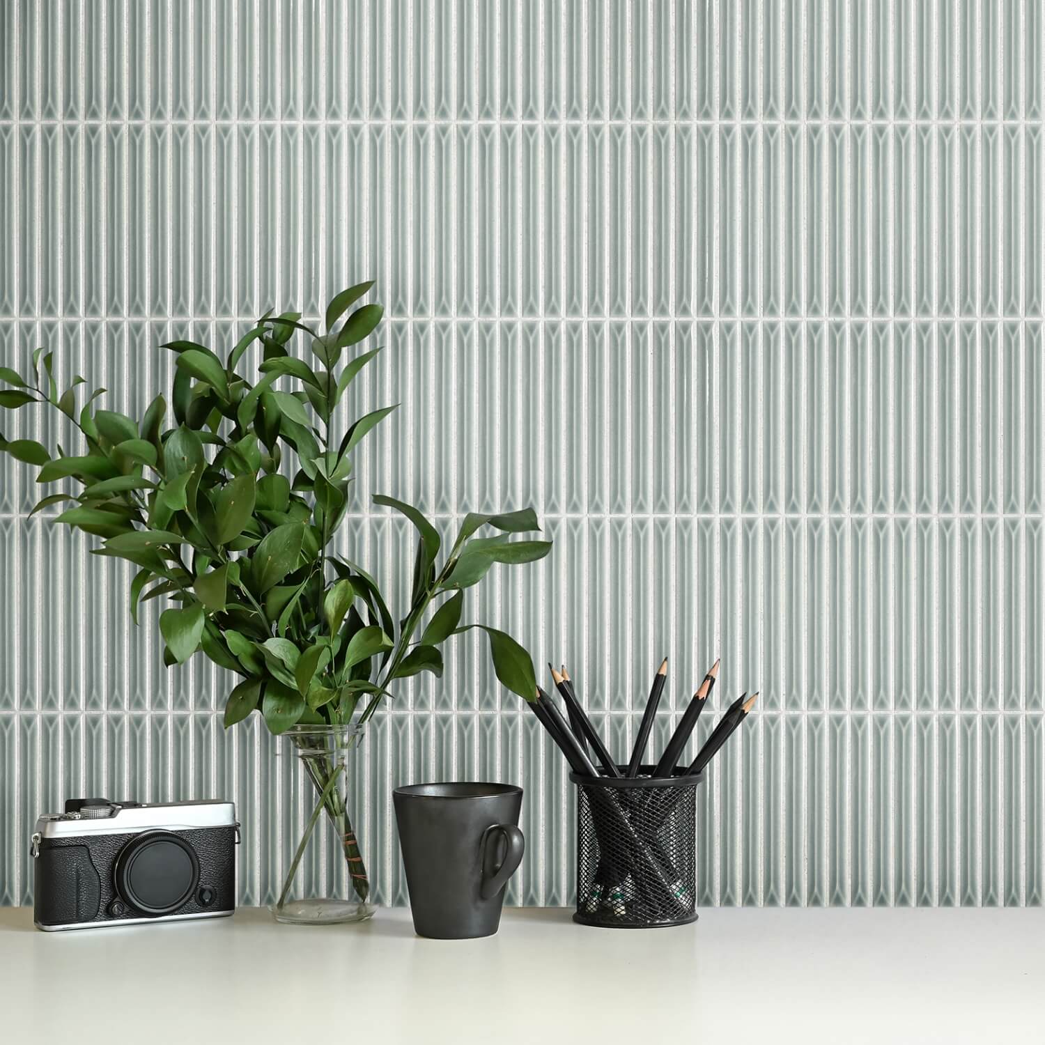 Ukibori Glazed Mosaic Tile 15x145mm Sage - Tilewave | Tile Supplier Sydney