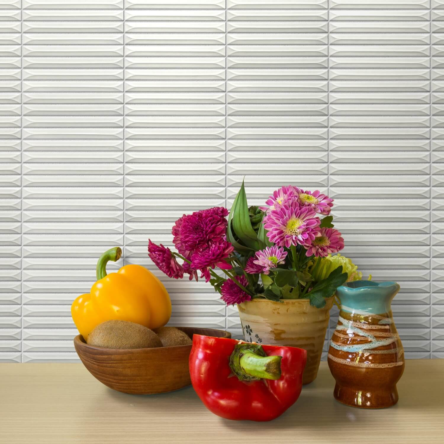 Ukibori Glazed Mosaic Tile 15x145mm White Gloss - Tilewave | Tile Supplier Sydney