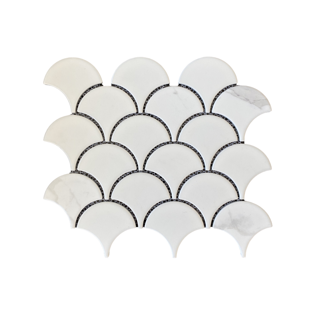 Lagoon Fish Scale Mosaic 74x70mm Matt Carrara - Tilewave | Tile Supplier Sydney