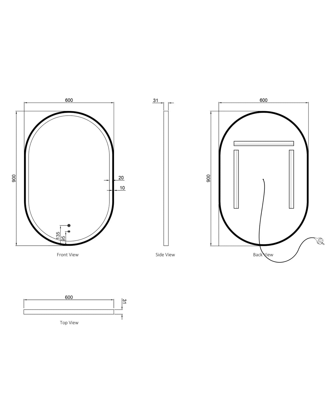 Noosa LED Mirror | White Metal Frame - Otti | Tile Supplier Sydney