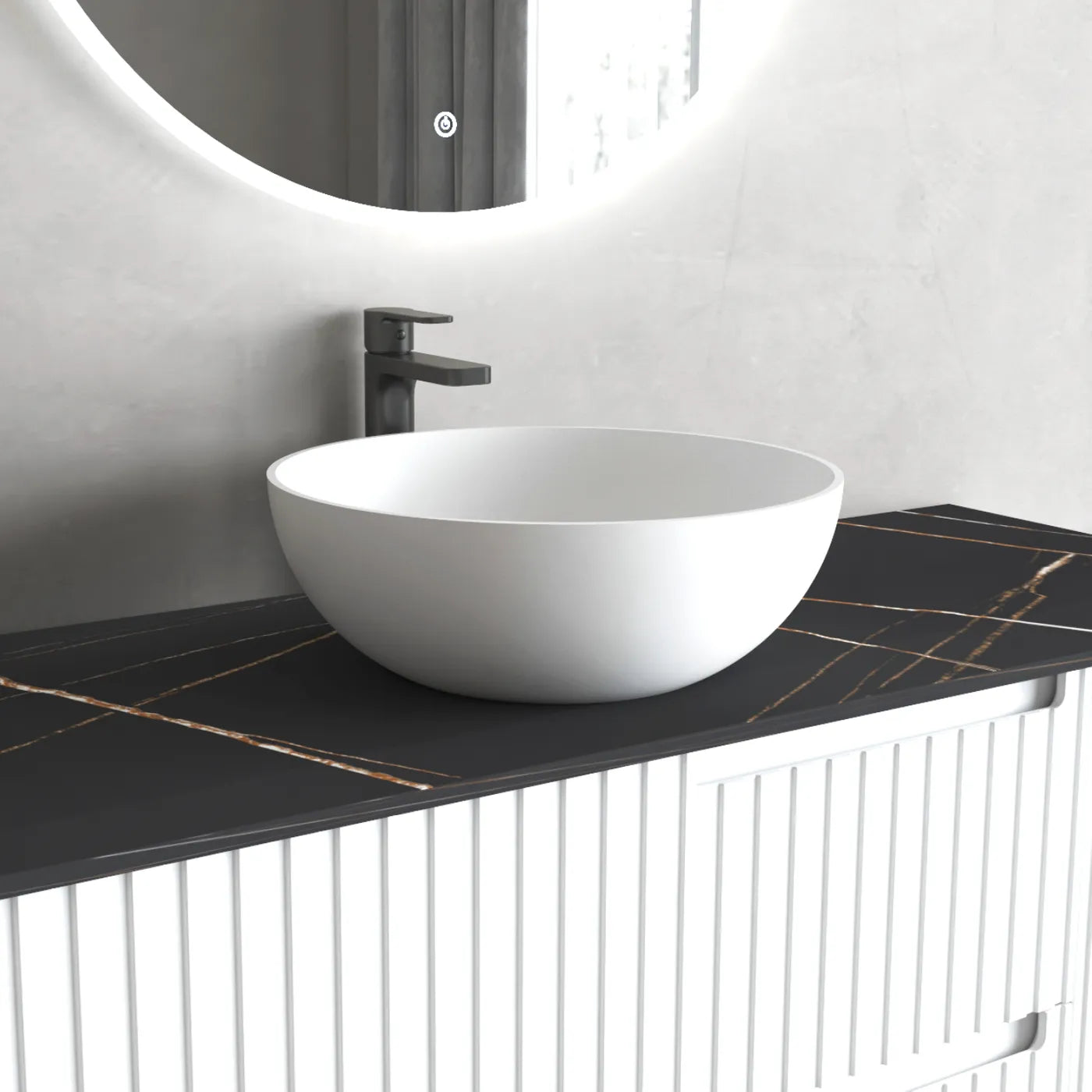 London Solid Surface Above Counter Round Basin | Matte White - Otti | Tile Supplier Sydney