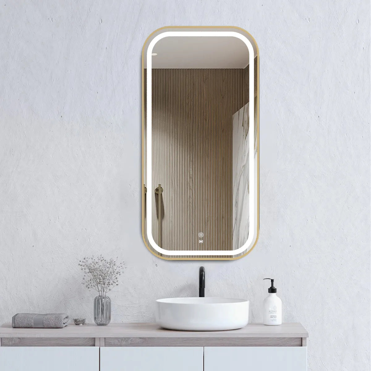 Newport LED Mirror Soft Square | Gold Metal Frame - Otti | Tile Supplier Sydney