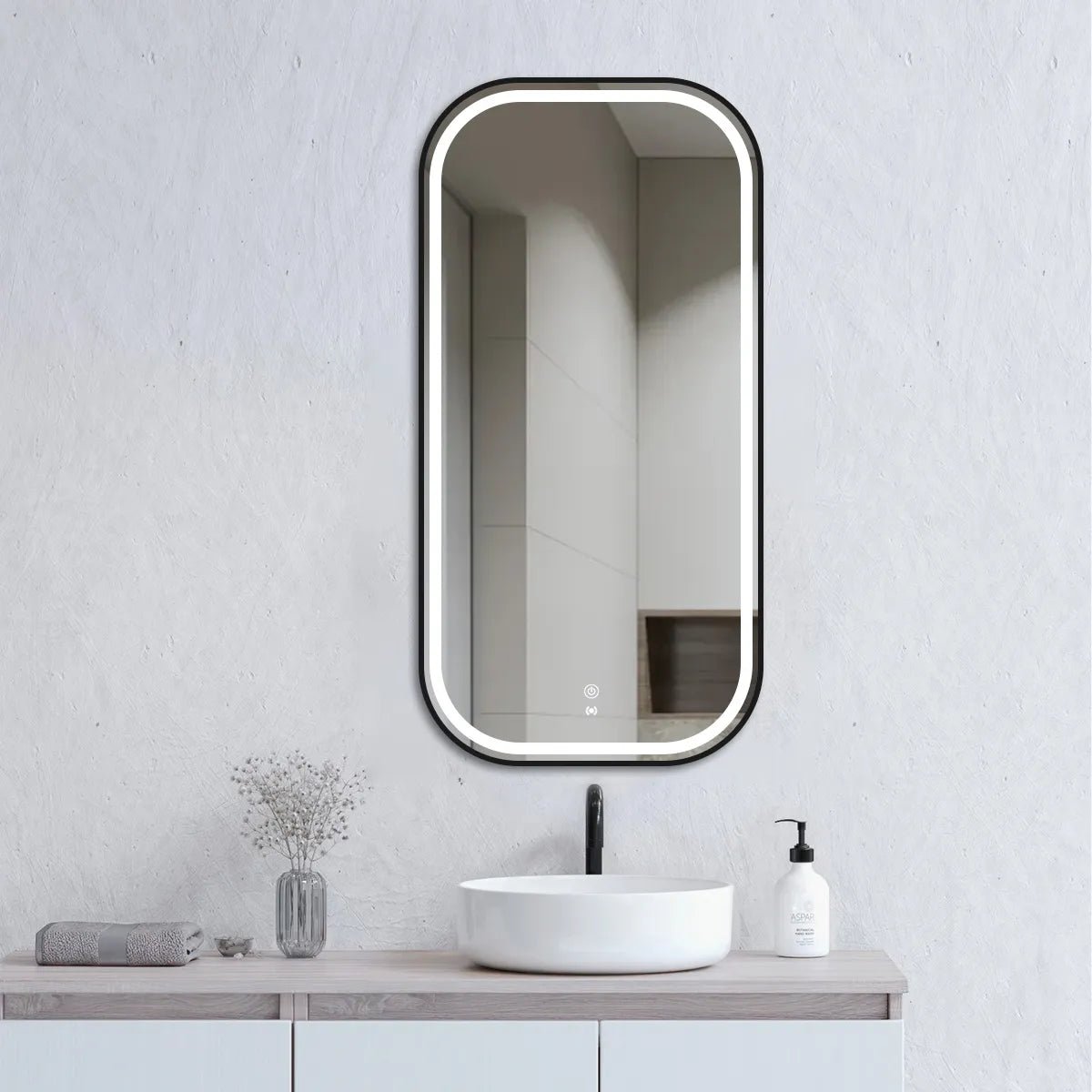 Newport LED Mirror Soft Square | Black Metal Frame - Otti | Tile Supplier Sydney