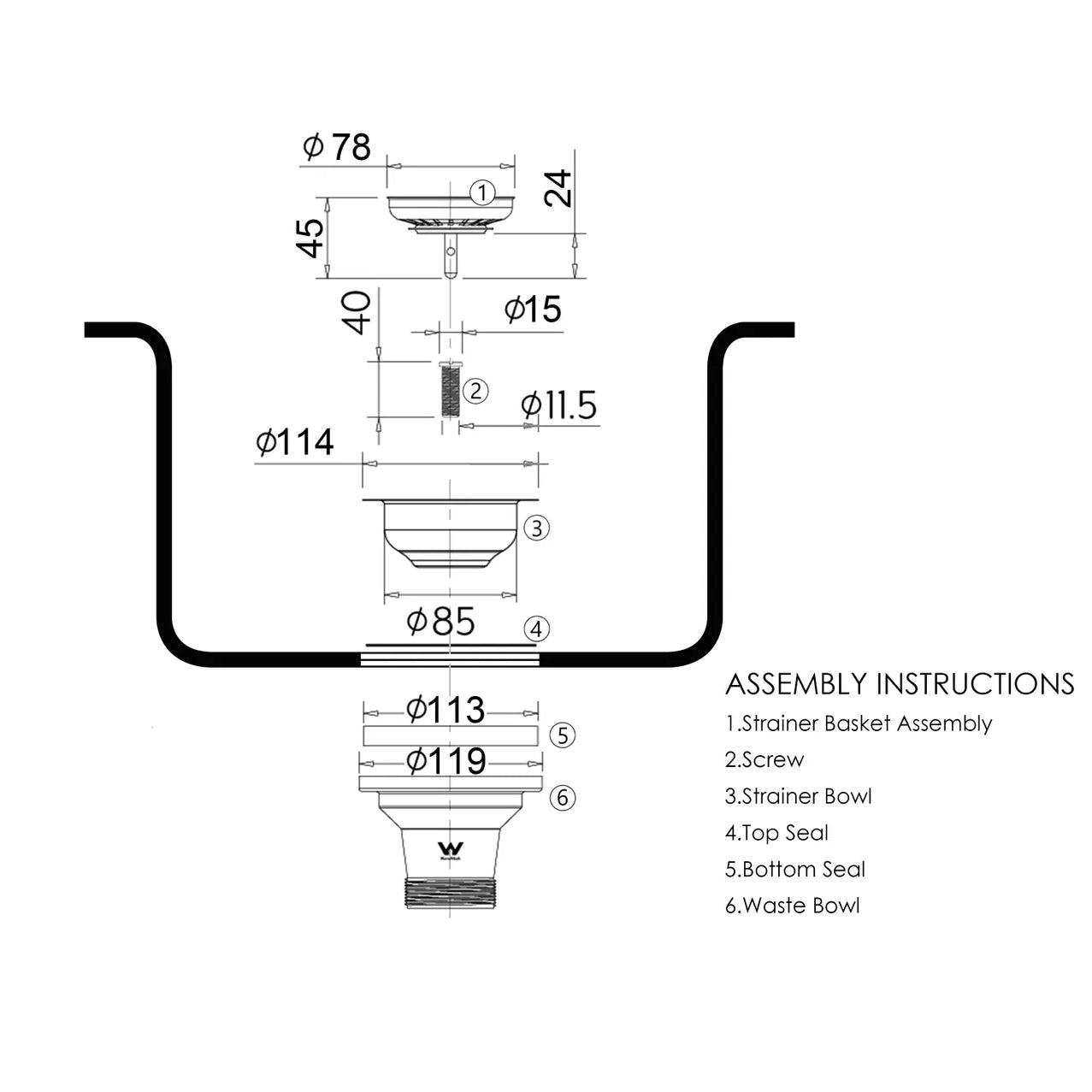 Kitchen Sink Basket Waste | Stainless Steel - Otti | Tile Supplier Sydney