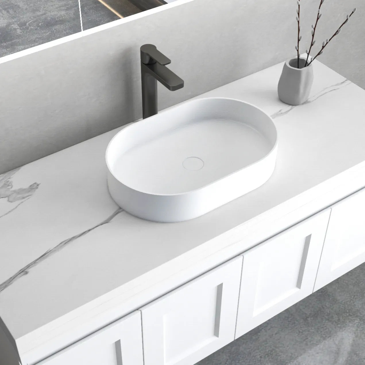 Noosa Solid Surface Above Counter Basin | Matte White - Otti | Tile Supplier Sydney