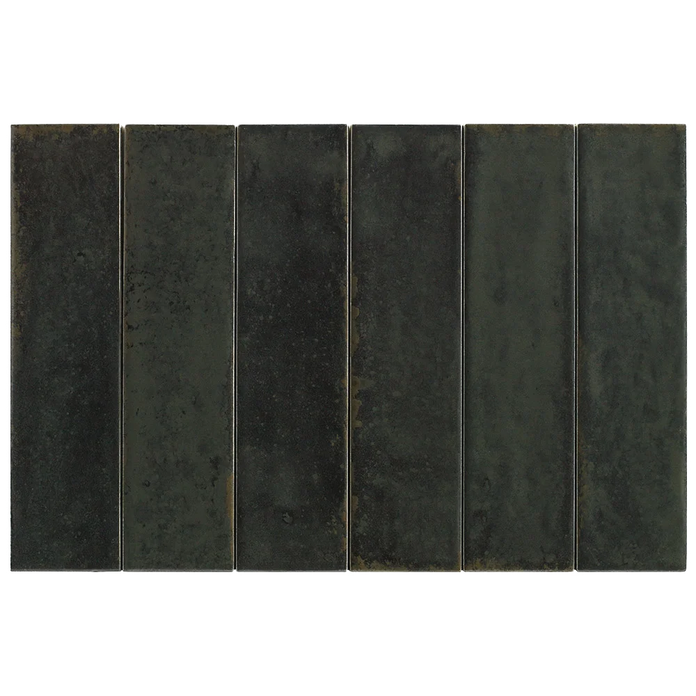 Six rectangular dark charcoal gray tiles arranged side-by-side on a plain white background.