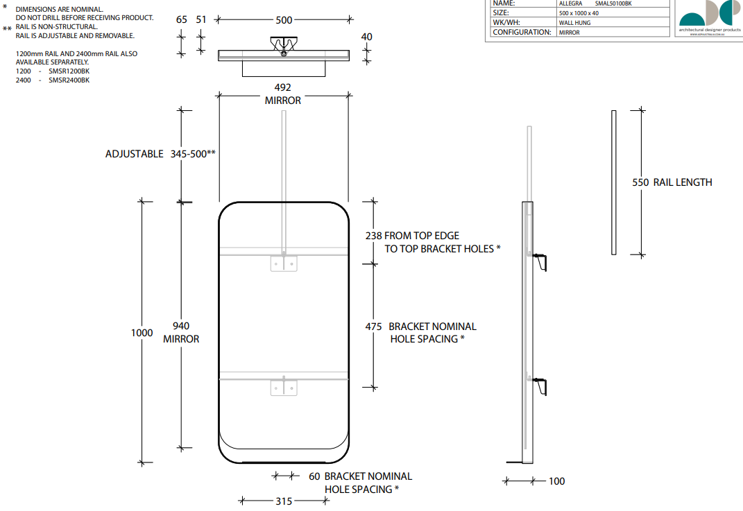 Allegra Framed Mirror | Matte Black - ADP | Tile Supplier Sydney