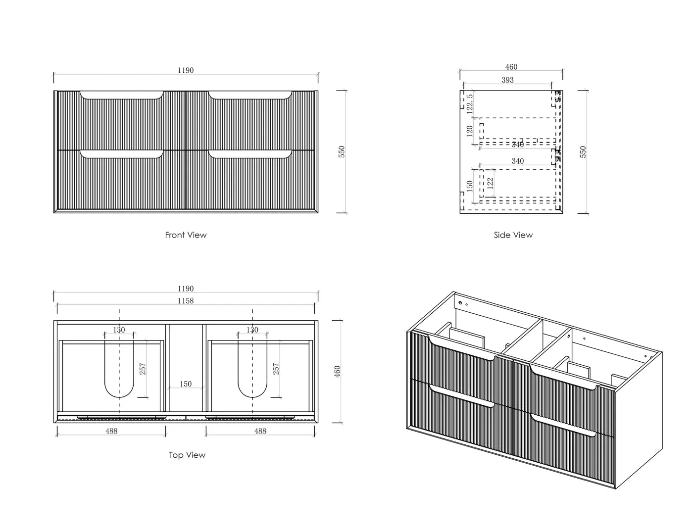 Byron Fluted Woodland Oak Stone Top Double Basin Vanity - Otti | Tile Supplier Sydney