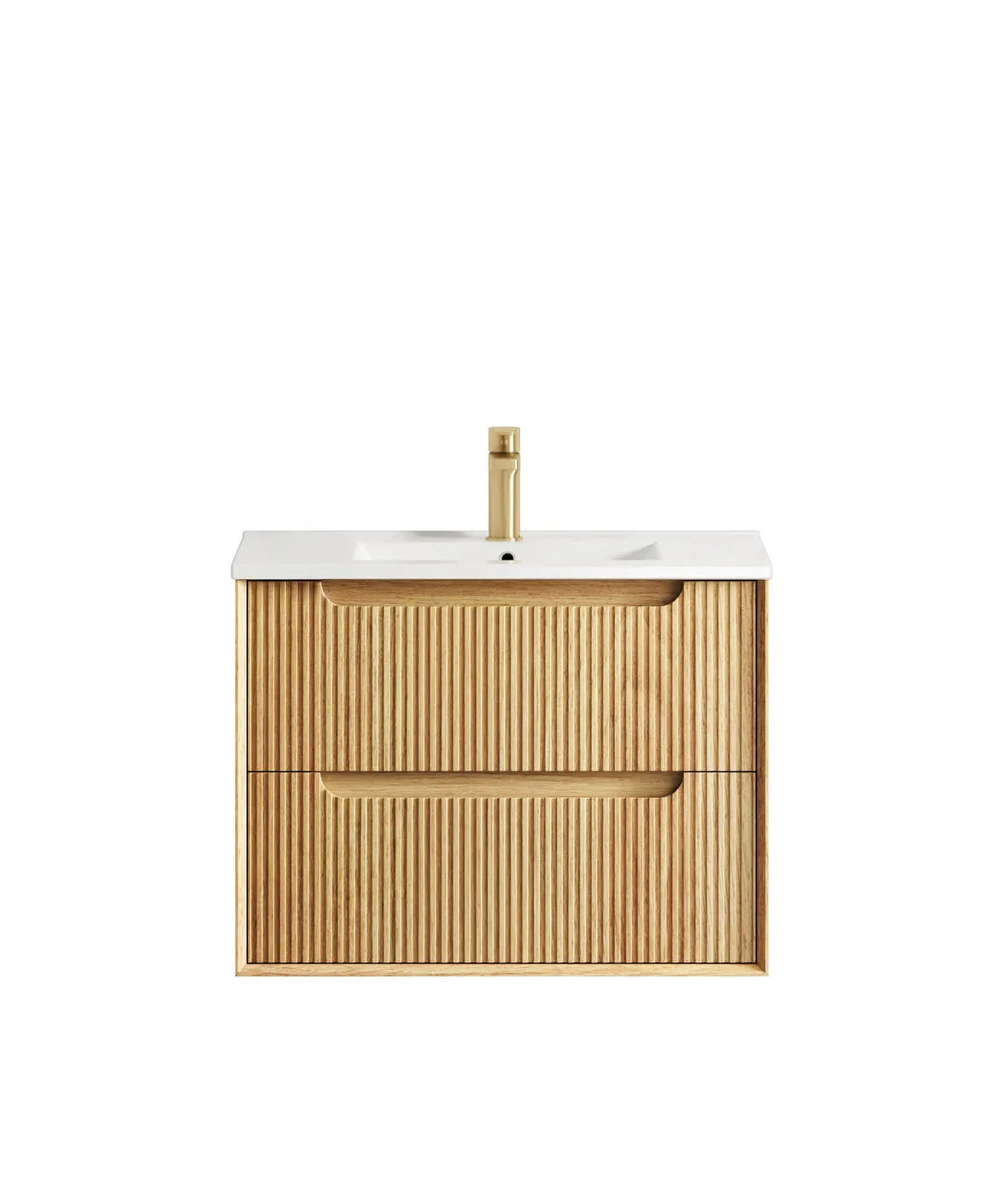 Byron Fluted Woodland Oak Ceramic Top Single Basin Vanity 750mm - Otti | Tile Supplier Sydney