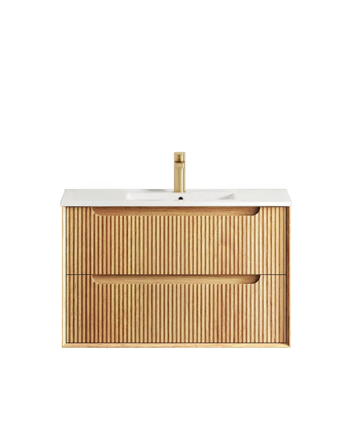 Byron Fluted Woodland Oak Ceramic Top Single Basin Vanity 900mm - Otti | Tile Supplier Sydney