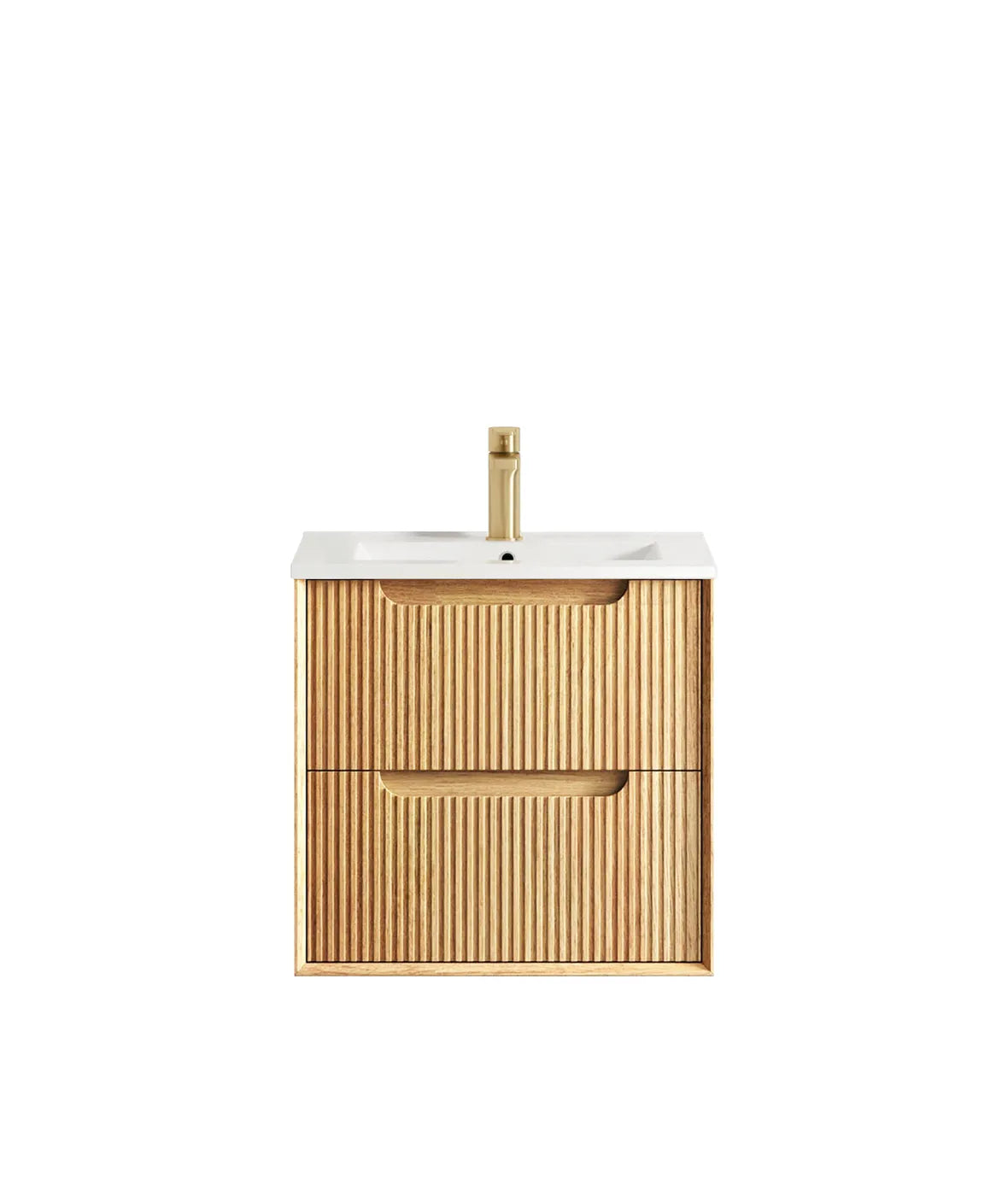 Byron Fluted Woodland Oak Ceramic Top Single Basin Vanity 600mm - Otti | Tile Supplier Sydney