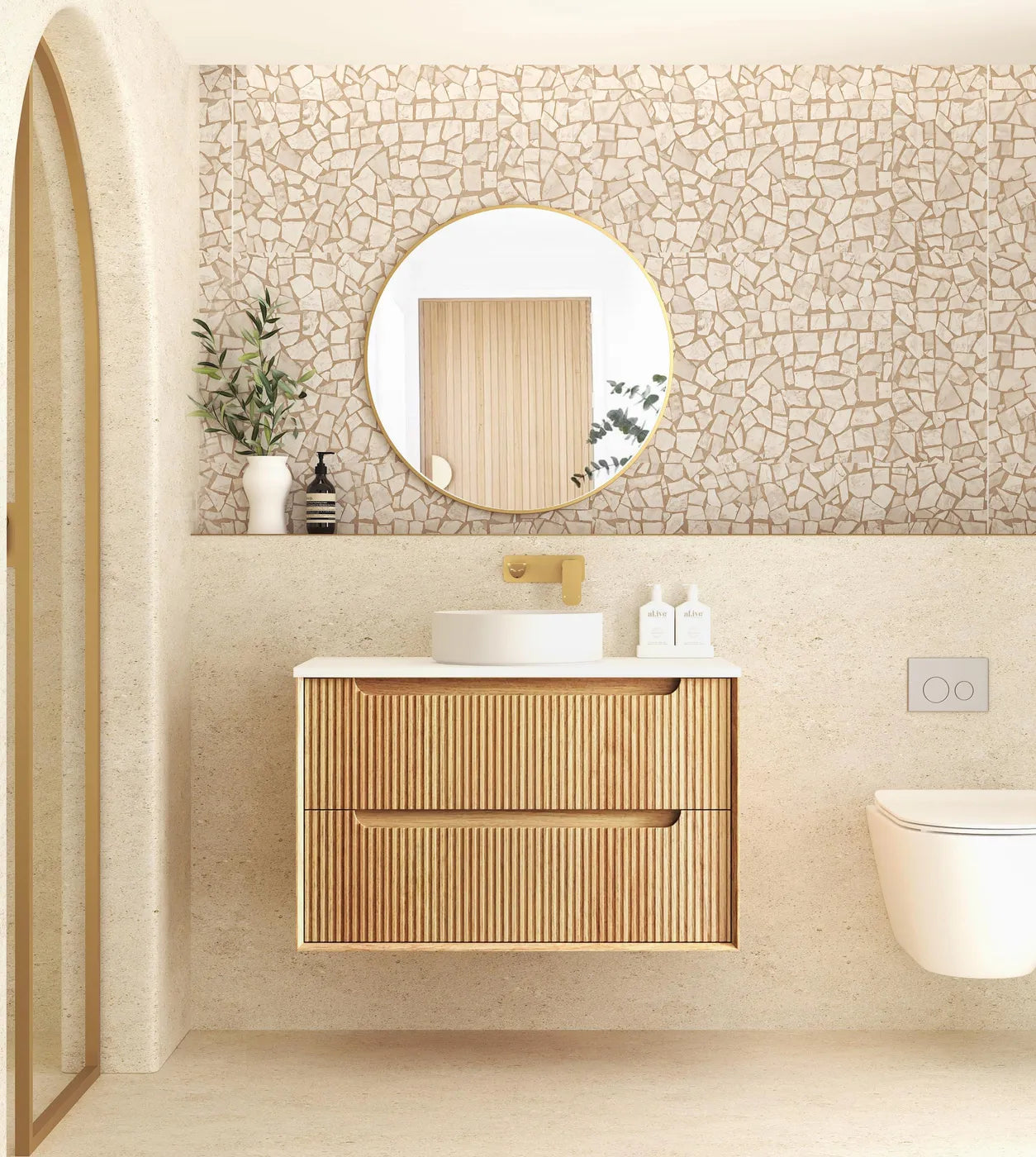 Byron Fluted Woodland Oak Stone Top Single Basin Vanity 900mm - Otti | Tile Supplier Sydney