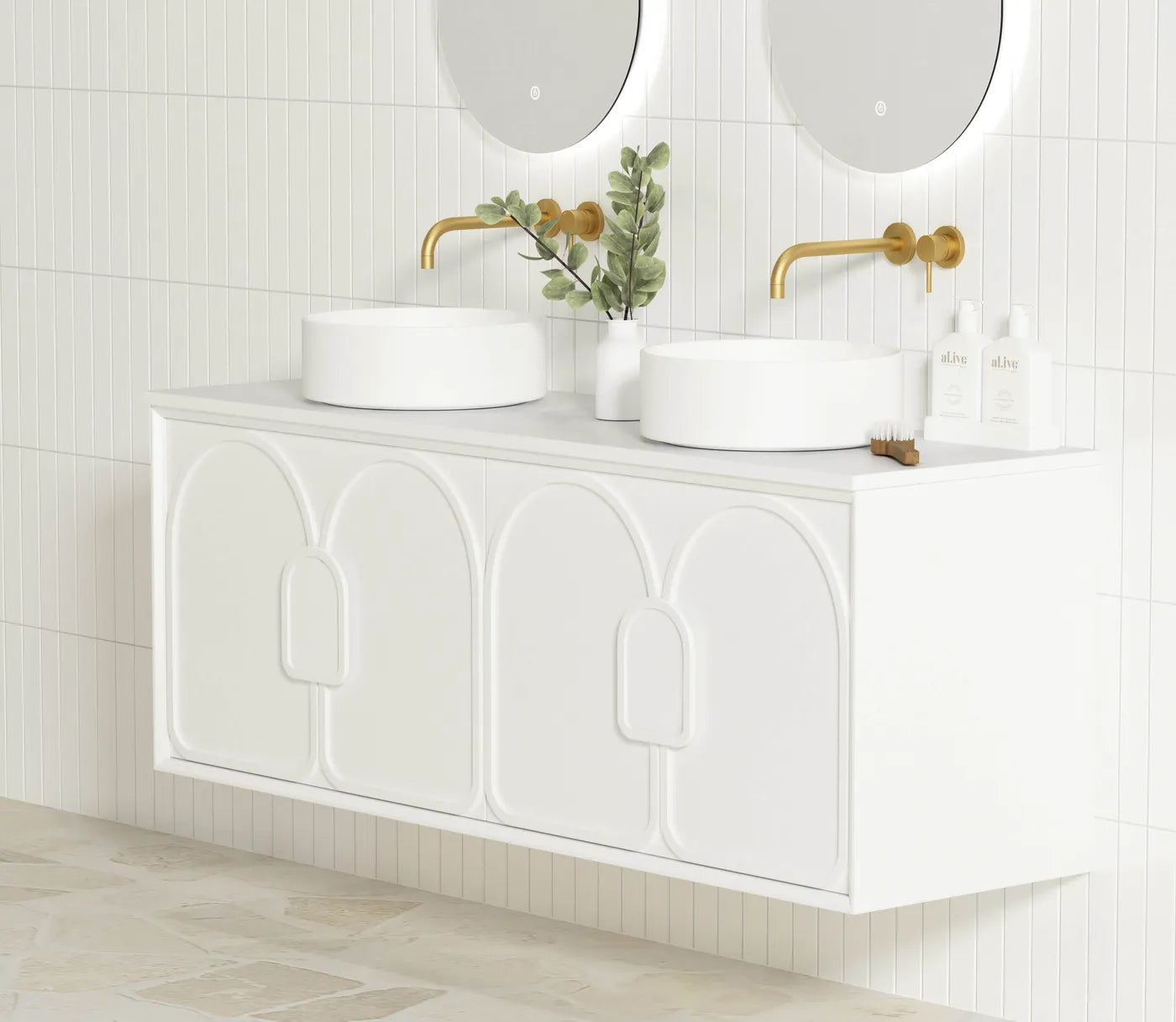 Laguna Matte White Stone Top Double Basin Vanity - Otti | Tile Supplier Sydney