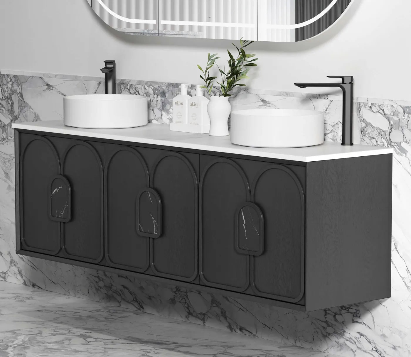 Laguna American Black Oak Stone Top Double Basin Vanity - Otti | Tile Supplier Sydney