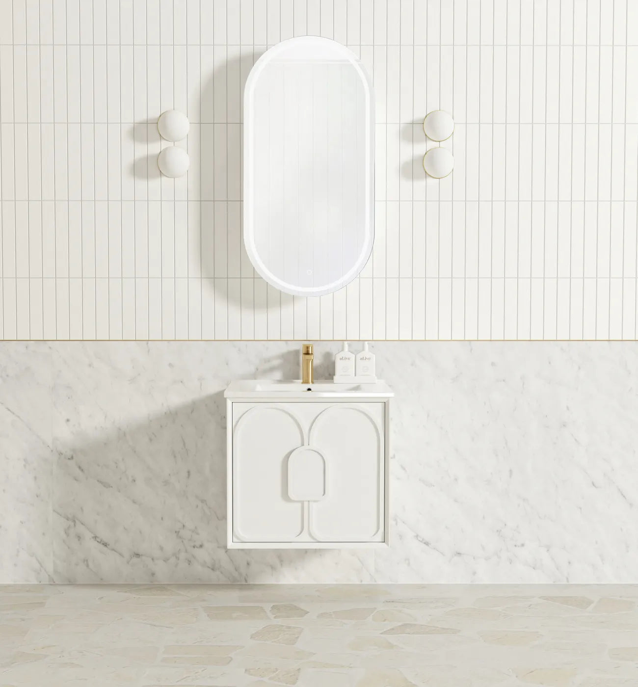 Laguna Matte White Ceramic Top Single Basin Vanity 600mm - Otti | Tile Supplier Sydney