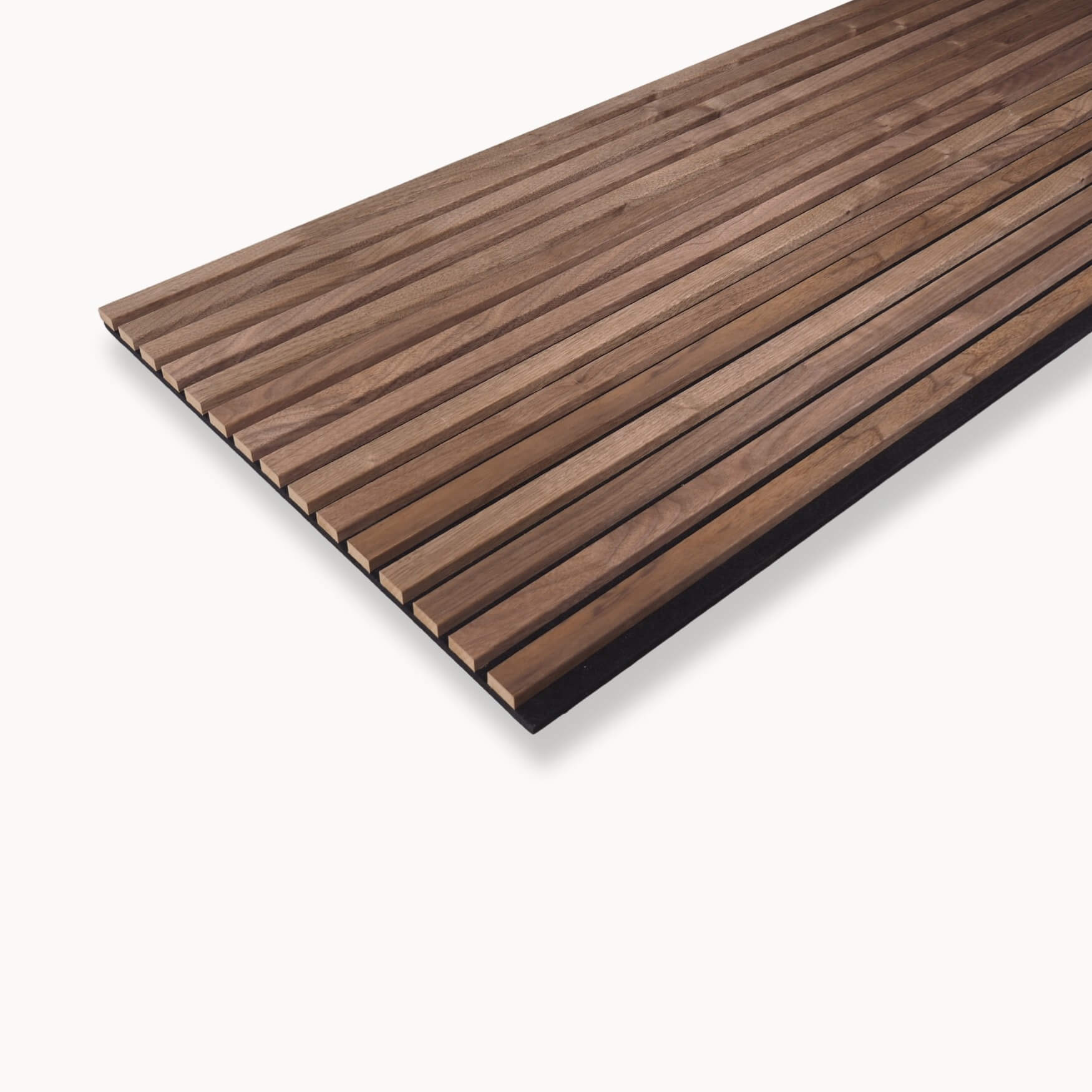 Dark walnut oil finished acoustic slat panels used on feature wall