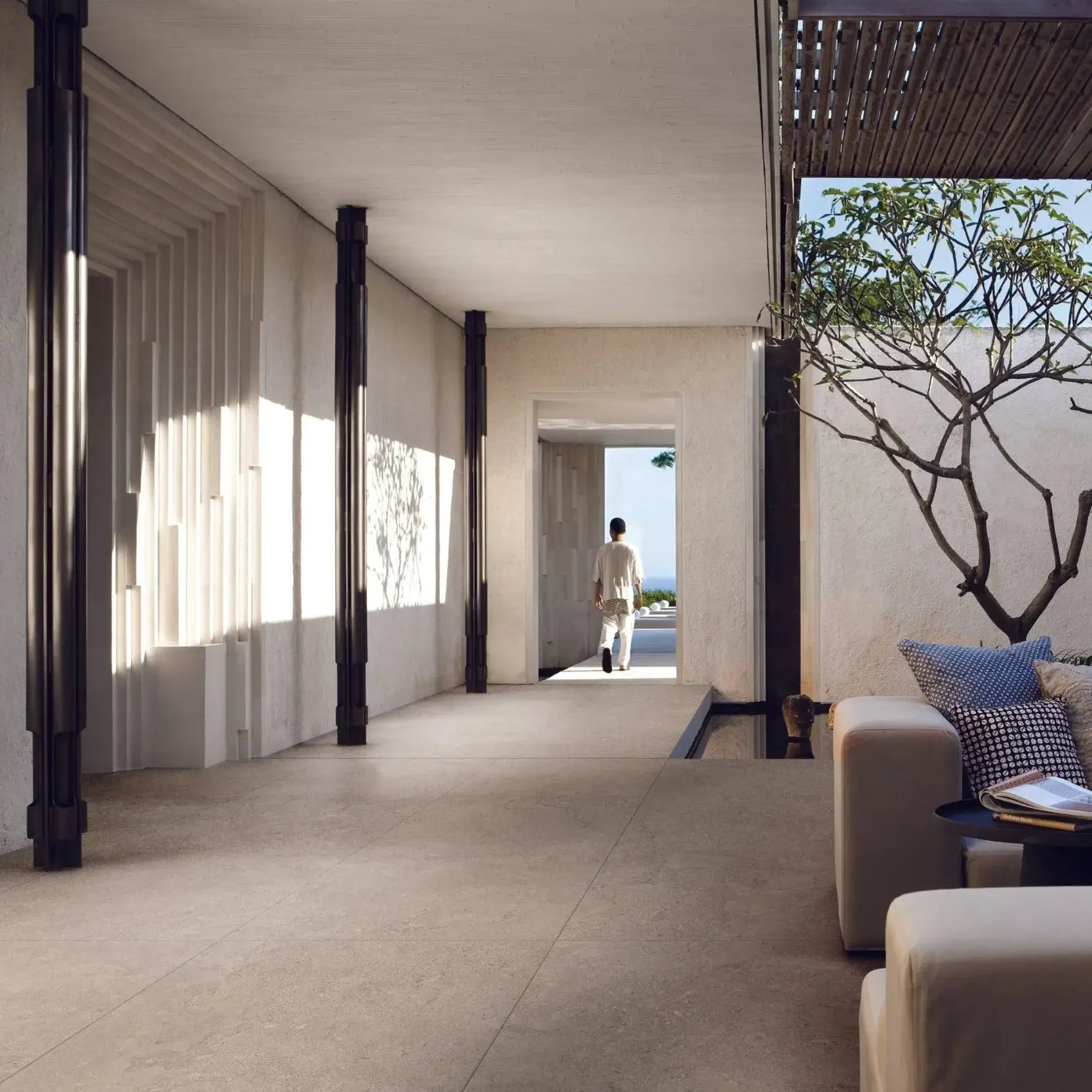 Elegant stone-look porcelain tile in Beige color for minimalist spaces