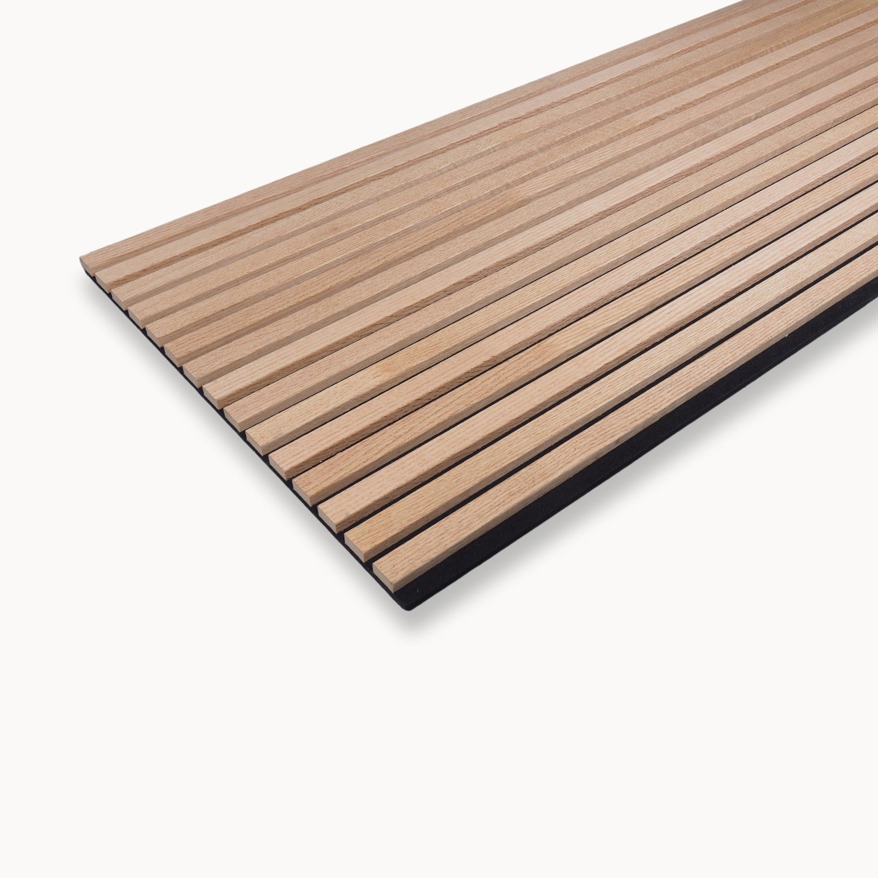 Close-up of grooved timber acoustic panel surface texture