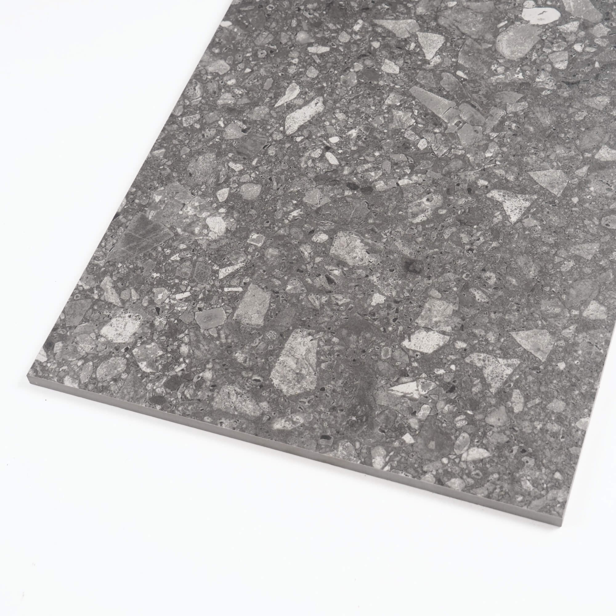 Closeup of terrazzo look floor and wall tiles