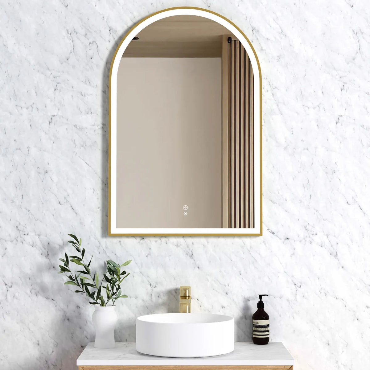 Archie LED Mirror | Gold Metal Frame – Tilewave