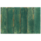 Six vertical rectangular tiles in a distressed teal green color with brown rust-like weathering, arranged side by side on a white background.